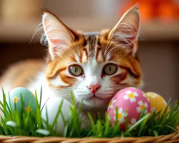 Fotos de gatos de Pascua en paisajes mágicos