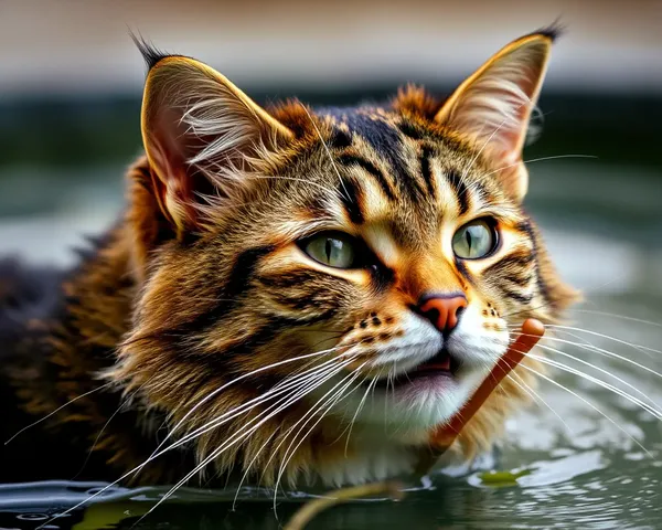 Gato peludo en imágenes húmedas