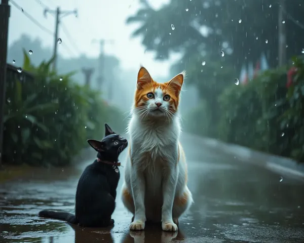 Gatos y perros cayendo desde imágenes de lluvia