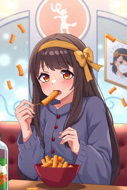 Gif de la niña de anime comiendo Cheetos con alegría