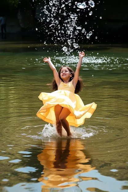 Gif de una niña que cae al agua con un vestido grande