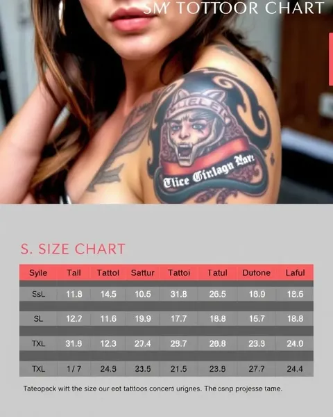 Gráfico de Tamaño de Tatuaje para Diseños Personalizados Necesarios