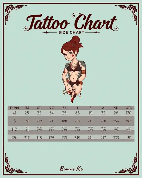 Gráfico de Tamaño de Tatuaje para Medir el Tamaño del Tatuaje