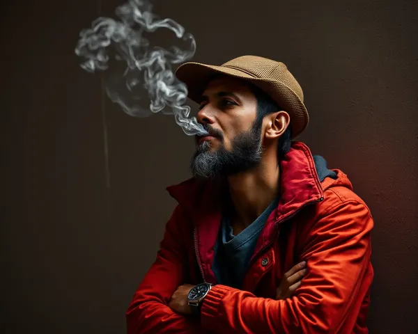 Hombre fumando contra un texto de textura PNG de pared