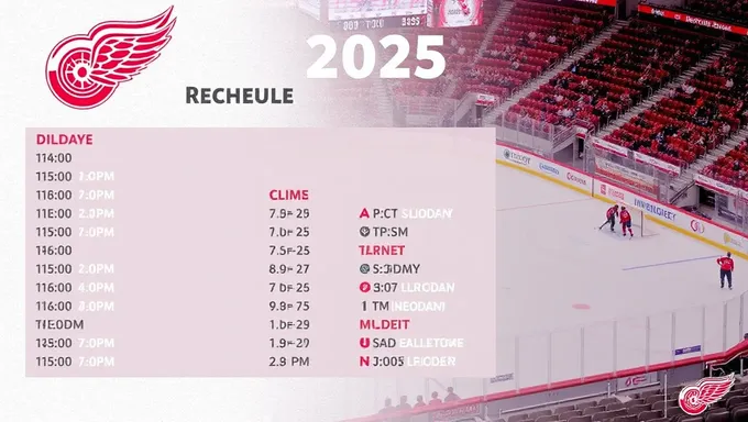 Horario y plantilla de Detroit Red Wings 2025-2025