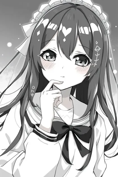 Ilustración de chica anime en blanco y negro