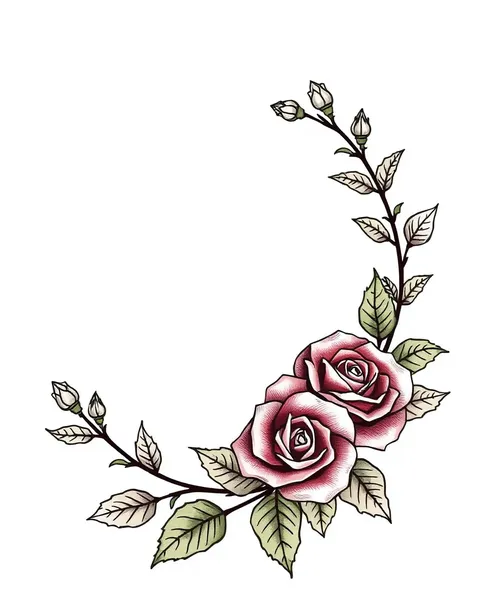 Ilustración de diseño de collar de rosas PNG, muestra de tatuaje