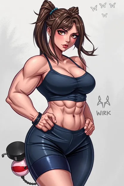 Ilustración de estilo anime de hentai de una chica muscular