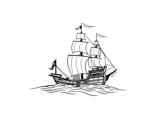 Ilustración de outline de barco pirata en PNG