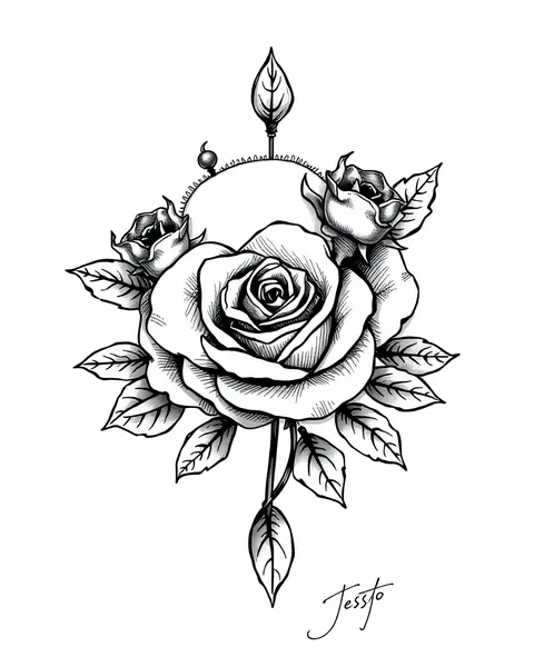 Ilustración tutorial de dibujo de rosas en una guirnalda PNG para tatuaje