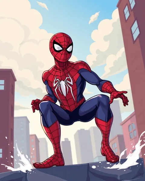 Imagen de Spiderman de dibujos animados con colores vibrantes y detalles