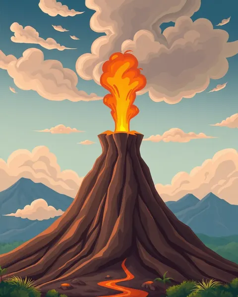 Imagen de Volcán de Cartoon Muestra Magma Elevándose Alto