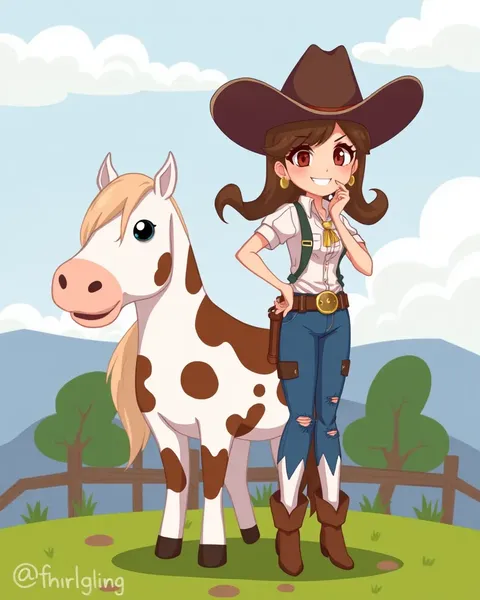 Imagen de cowgirl de dibujos animados: escena de dibujos animados whimsical