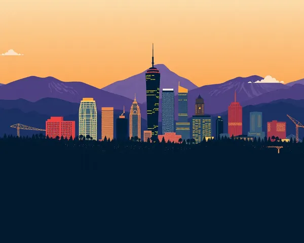 Imagen detallada de skyline de ciudad con icono de Nuggets en formato PNG