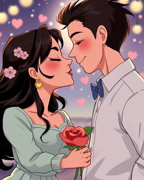 Imagen romántica fantasiosa de cartoon narra la historia del amor