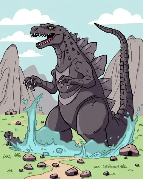 Imágenes coloreadas de caricaturas de la frenética actividad de Godzilla