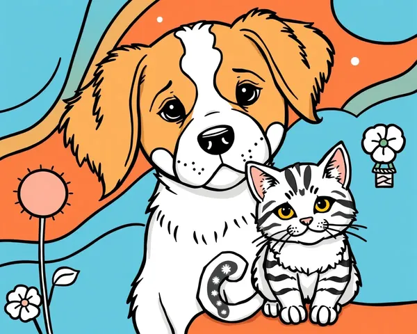 Imágenes de Colorear de Perros y Gatos para Principiantes