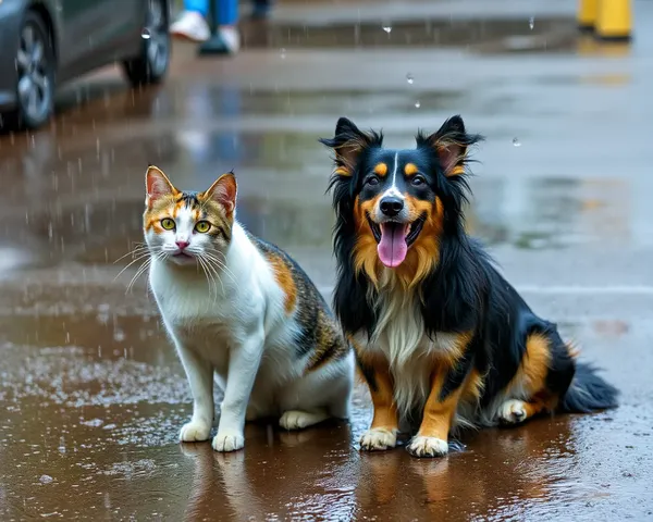 Imágenes de Gatos y Perros Lloviendo en Tormenta Intensa