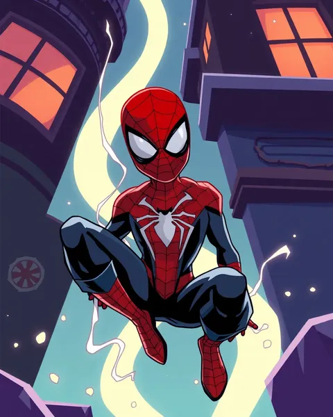 Imágenes de Spiderman en formato de dibujos animados: héroe heroico con redes coloridas