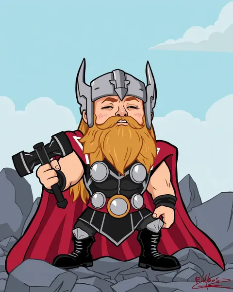 Imágenes de Thor Cartoon: Representación de Héroe Marvel con Estilo de Dibujo