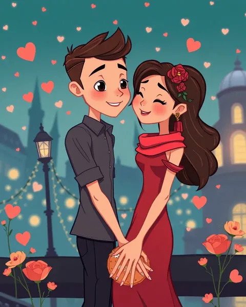 Imágenes de cartoon con un toque romántico representan momentos románticos con elegancia