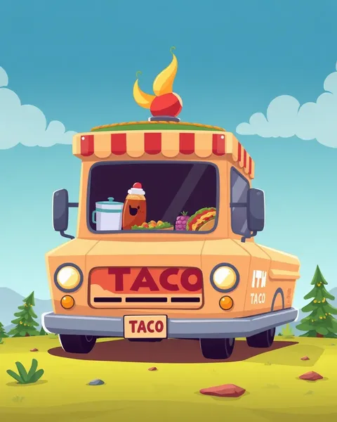 Imágenes de cartoon del camión de tacos, un delicia para los amantes de la comida