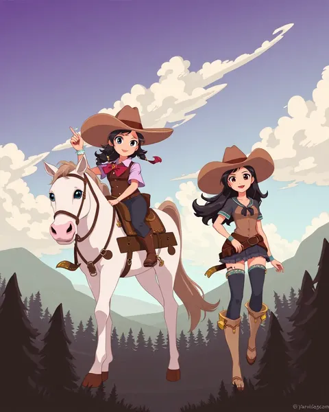 Imágenes de cowgirls de cómic en naturaleza juguetona