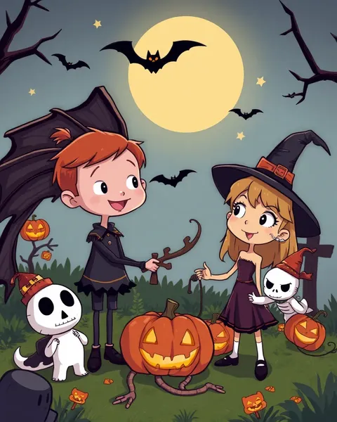 Imágenes de dibujos animados de Halloween en ilustraciones coloridas