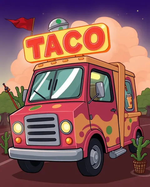 Imágenes de dibujos animados de camiones de tacos con diseños whimsical