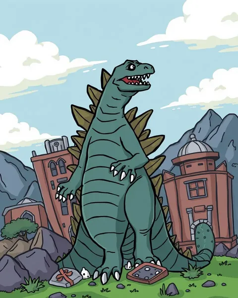 Imágenes de dibujos animados de la rampa de Godzilla en la ciudad