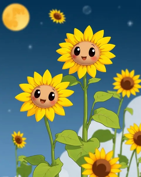 Imágenes de girasoles de dibujos animados en tonos vibrantes