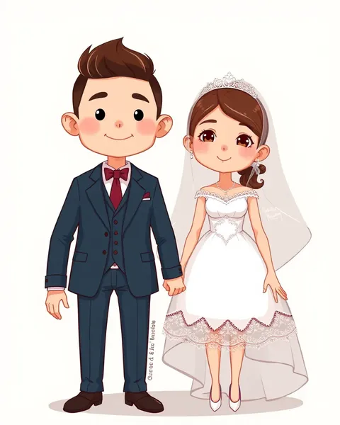 Imágenes de novio y novia de caricatura para material de estación de bodas