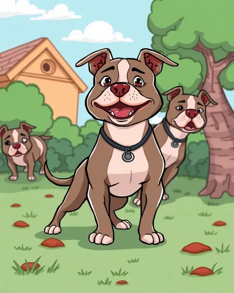 Imágenes de pitbull de cartoon que ilustran momentos familiares alegres