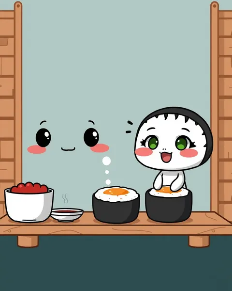 Imágenes de sushi de cartoon con ilustraciones coloridas