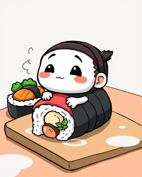 Imágenes de sushi en dibujos animados con personajes divertidos