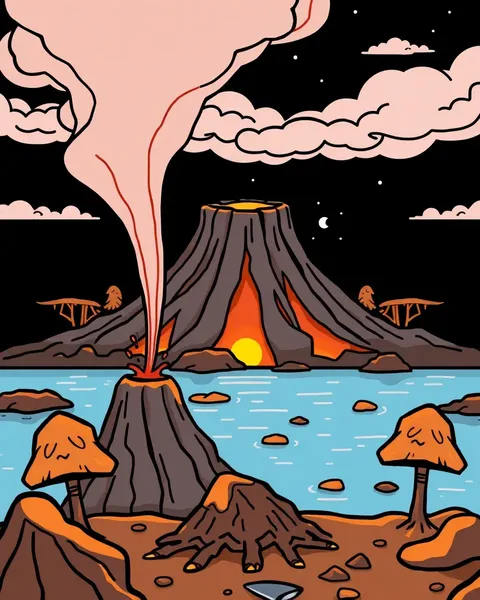 Imágenes de volcanes de dibujos animados: una representación whimsical de erupción