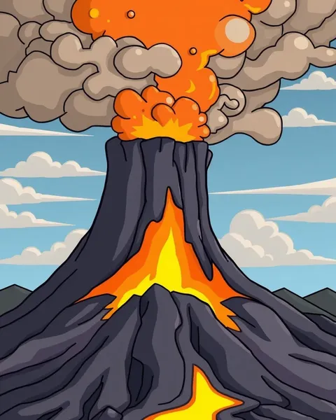 Imágenes de volcanes en dibujos animados con escenas explosivas