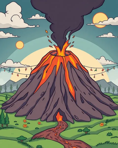 Imágenes de volcán de cartoon en estilo colorido