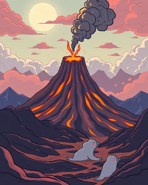 Imágenes de volcán en cartoon: exhibición frenética de erupción