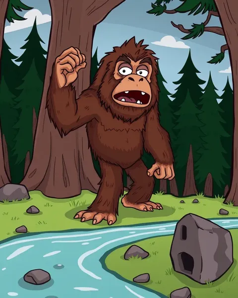 Imágenes del programa de televisión de Bigfoot que muestra una representación caricaturesca de Bigfoot legendario