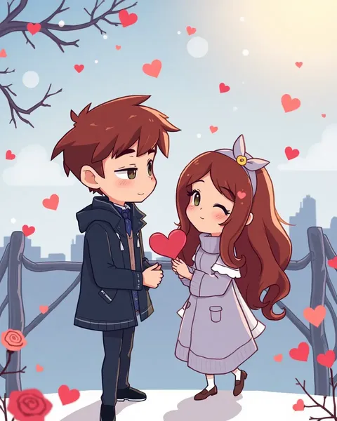 Imágenes románticas de caricatura lúdicas llenan un mundo de fantasía colorido