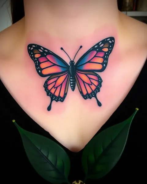 Inspiración de arte corporal para tatuajes de mariposa en el cuello