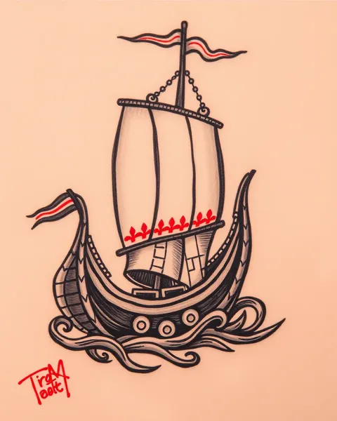 Inspiración de diseño de barco vikingo para tatuajes