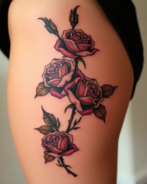 Inspiración de diseño de tatuajes de rosas en la pierna