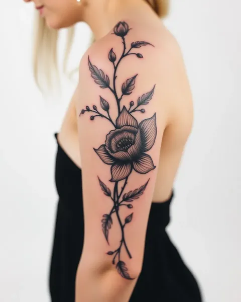 Inspiración para diseños de tatuaje de flor en tinta negra