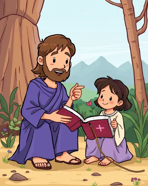 La Biblia en una Ilustración de Cartón Divertida y Colorida