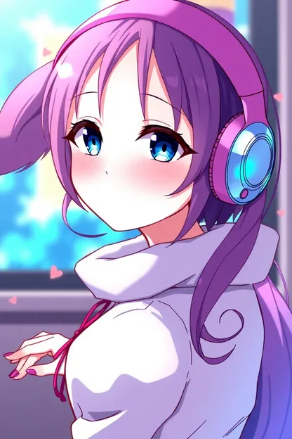 La Combinación de Auriculares de la Niña Anime y el Pelo Morado