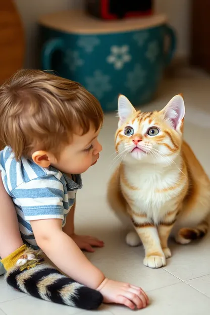 La amistad felina del niño en comparación con el comportamiento de gato de la niña