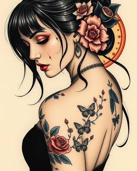 La belleza de diseños de tatuajes de dama desnuda