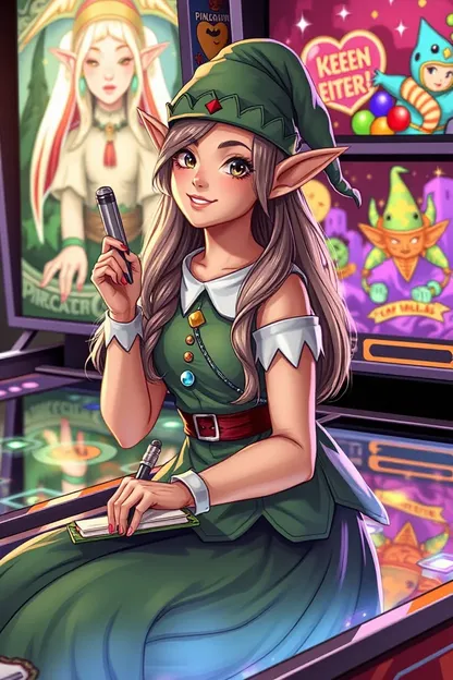 La chica elfo ama jugar pinball con amigos